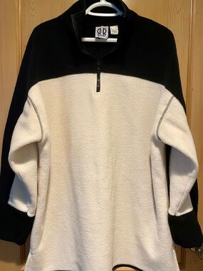 VTG R&R 1/4-Zip Polar Fleece Sweater Black and Cream Colourblock Retro